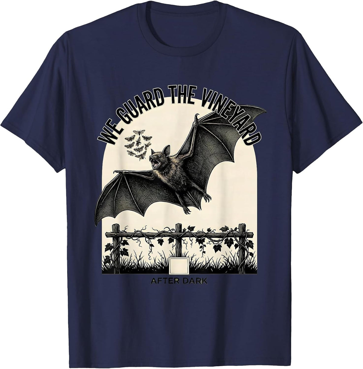 Men's We Guard The Vineyard After Dark Bat Lover Wildlife T-Shirt - Navy Blue