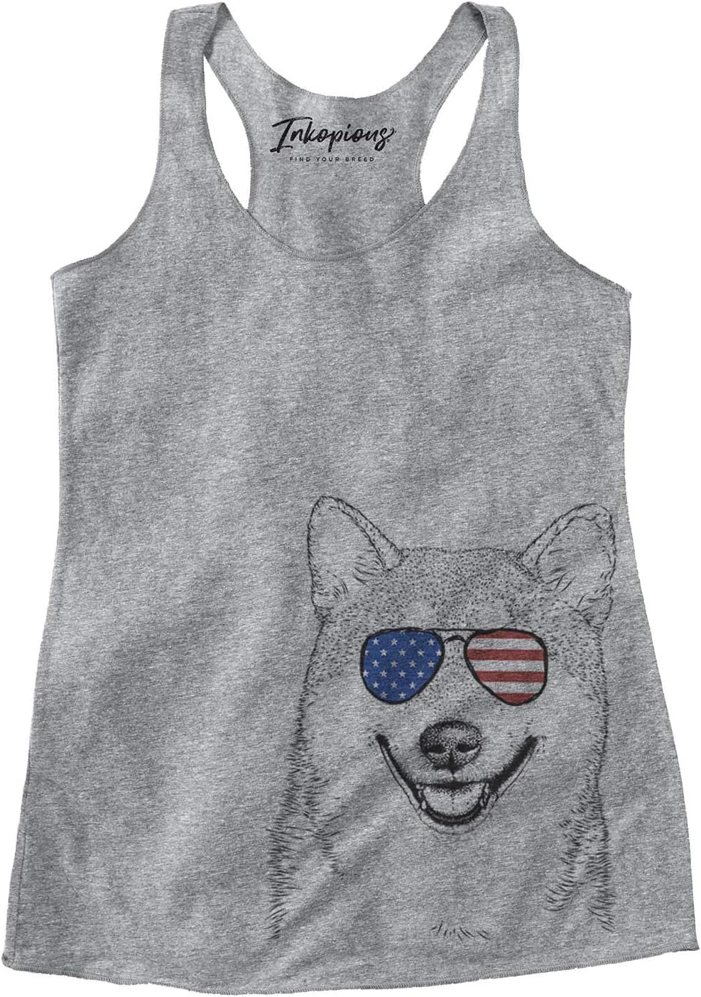 Inkopious Patriotic Mitsu the Shiba Inu Dog Triblend T-Shirt - Grey Racerback