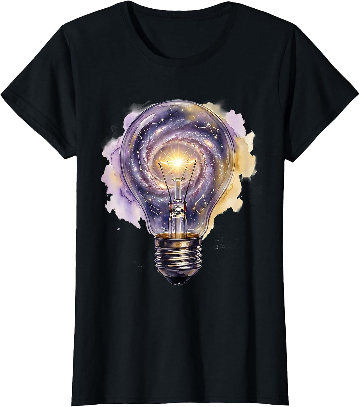 Women's Neurodiversity Lightbulb Constellation Illustration T-Shirt - Black