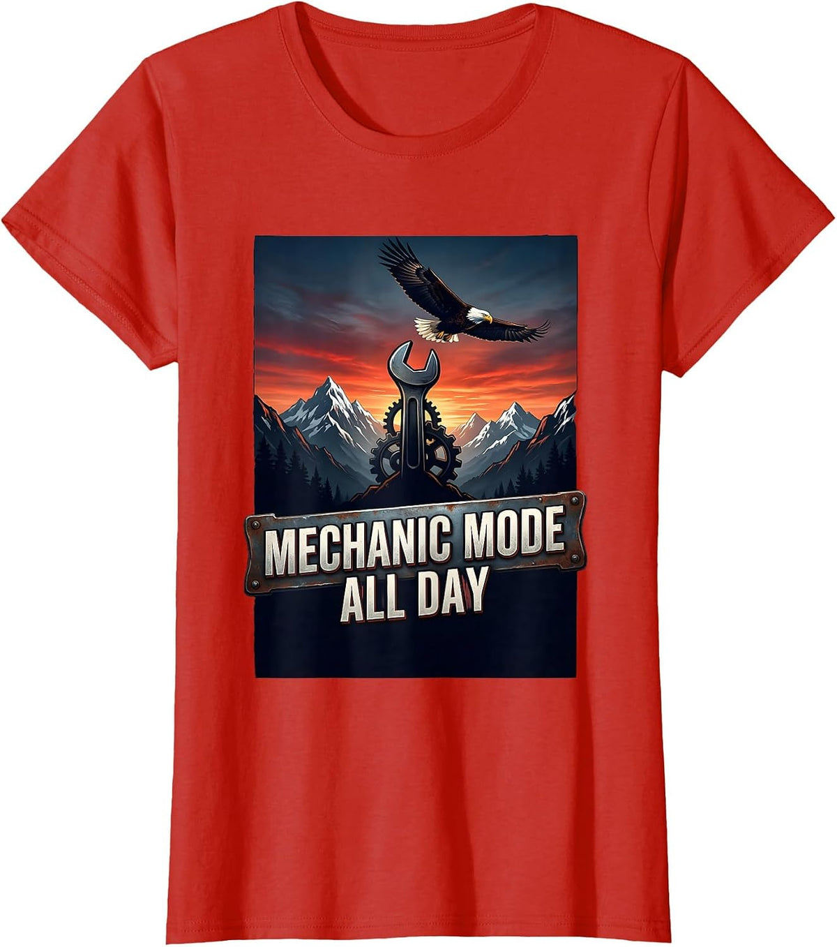 Mechanic Mode All Day Garage Life Design T-Shirt - Red