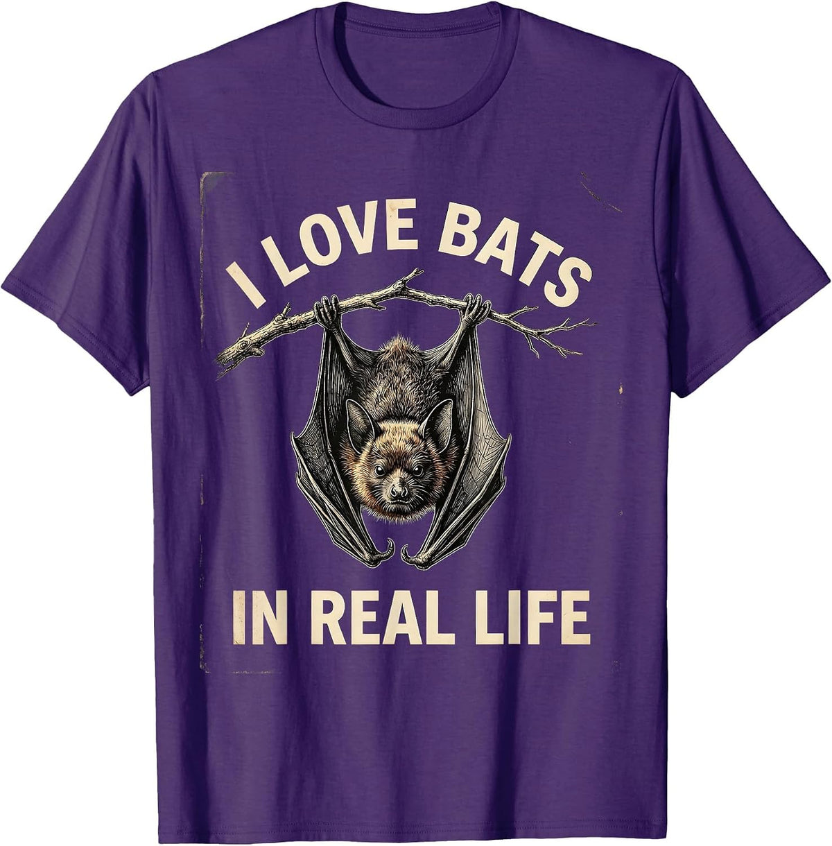 I Love Bats In Real Life Vintage Bat Lover Halloween Nature T-Shirt - Purple