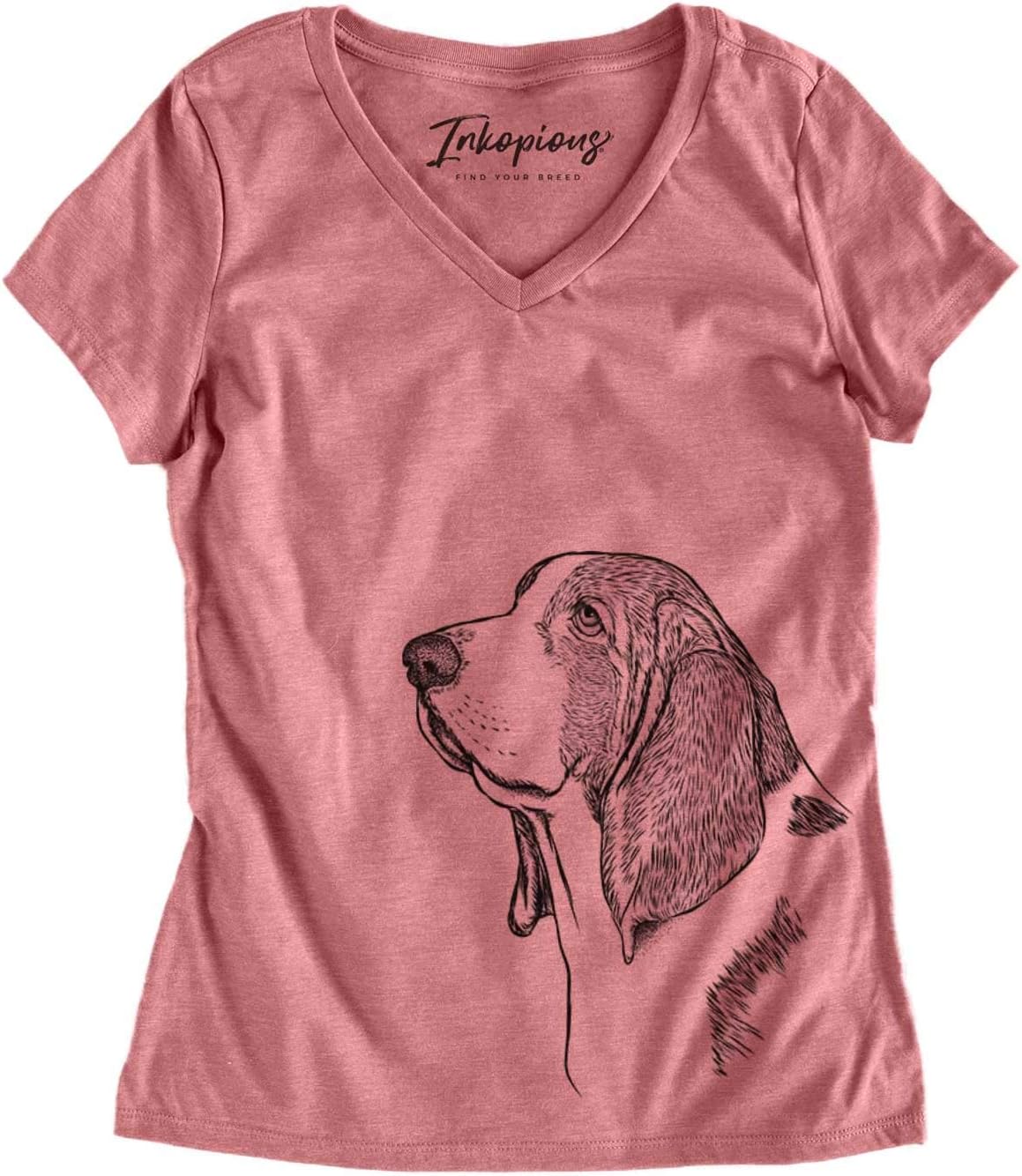 Inkopious Basset Hound Profile Triblend T-Shirt - Dusty Rose V-neck