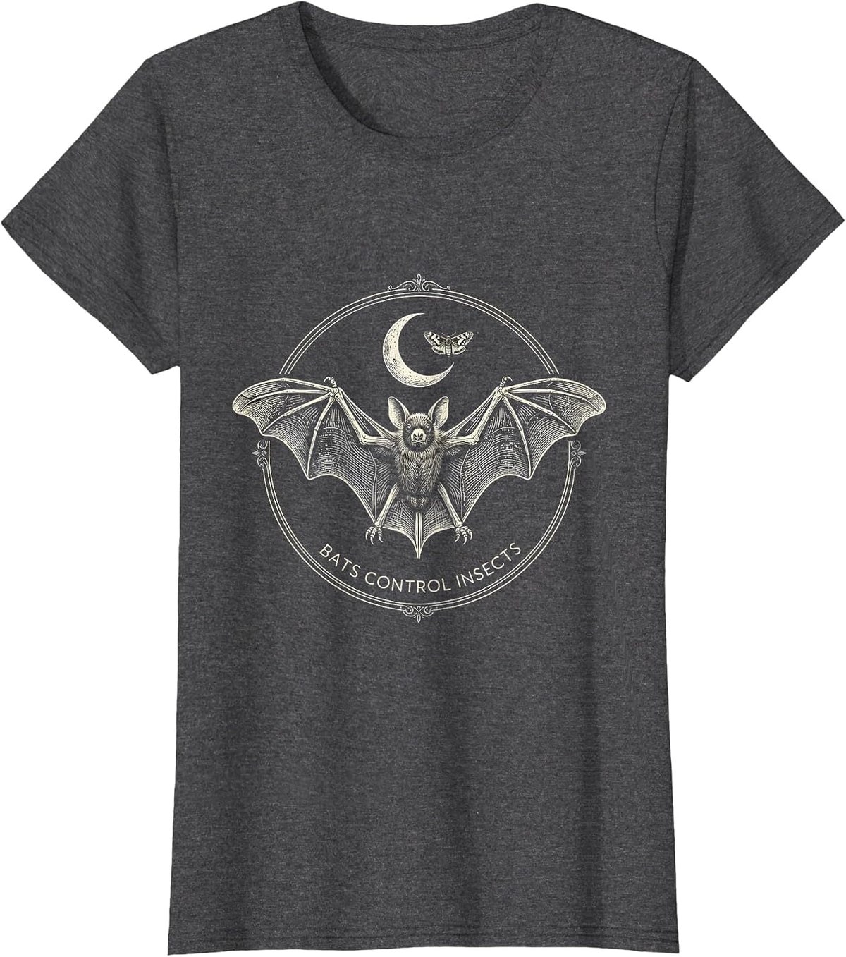 Women's Bats Control Insects Mystic Celestial Bat Lover Halloween T-Shirt - Dark Heather Grey