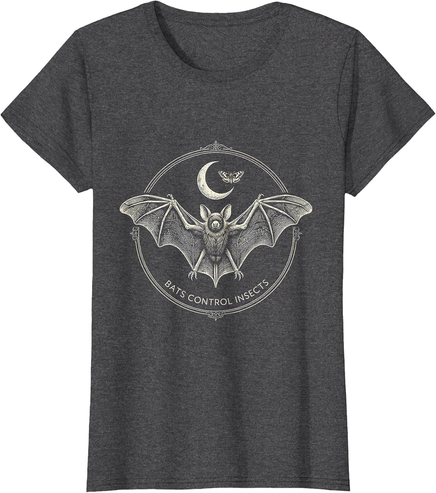 Women's Bats Control Insects Mystic Celestial Bat Lover Halloween T-Shirt - Dark Heather Grey