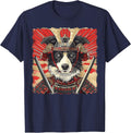 Border Collie Dog Japanese Art Samurai Ukiyo-e Vintage T-Shirt - Navy Blue