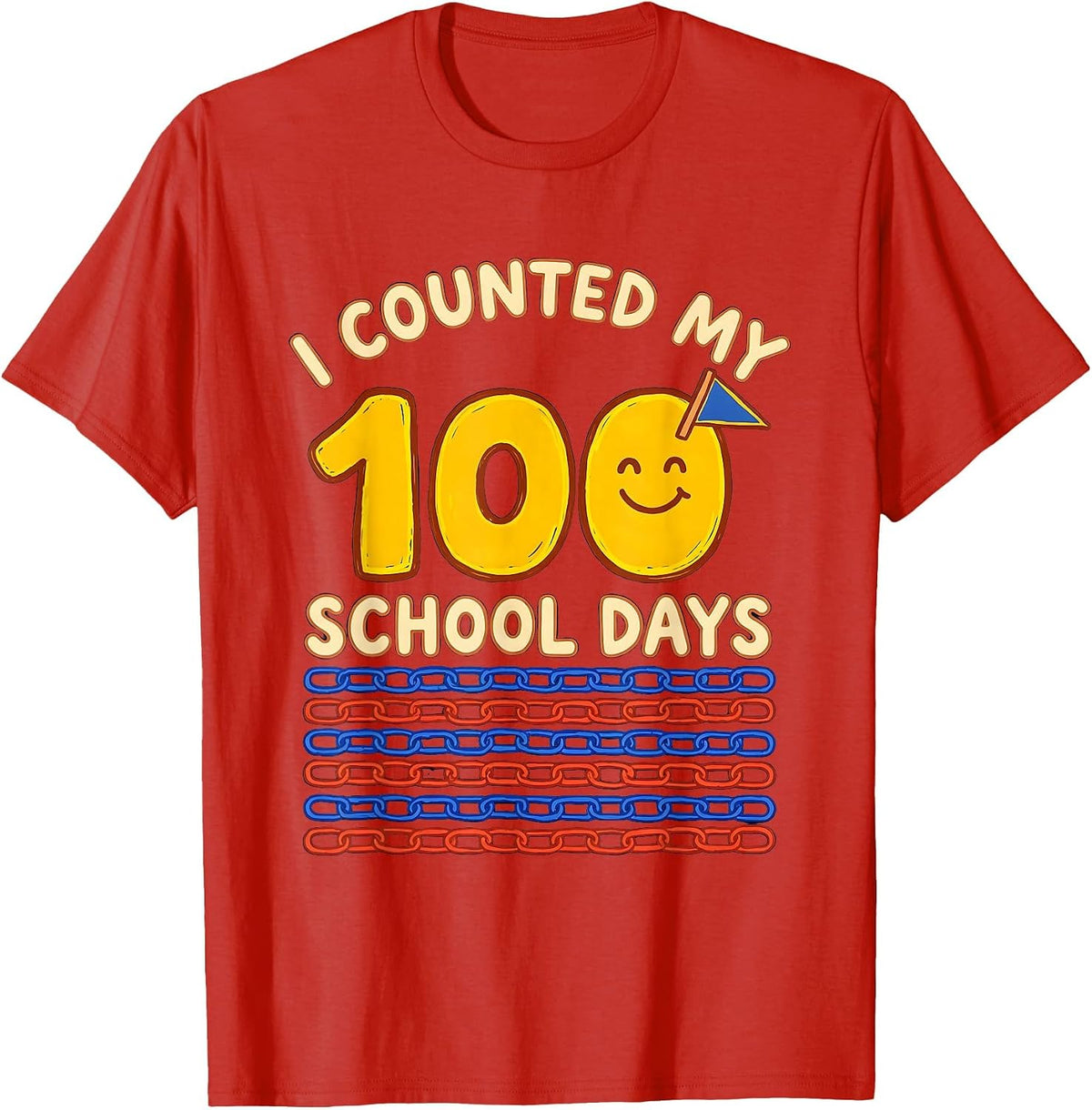 Men's I Counted My 100 School Days Playful Kids Math Day T-Shirt - Red