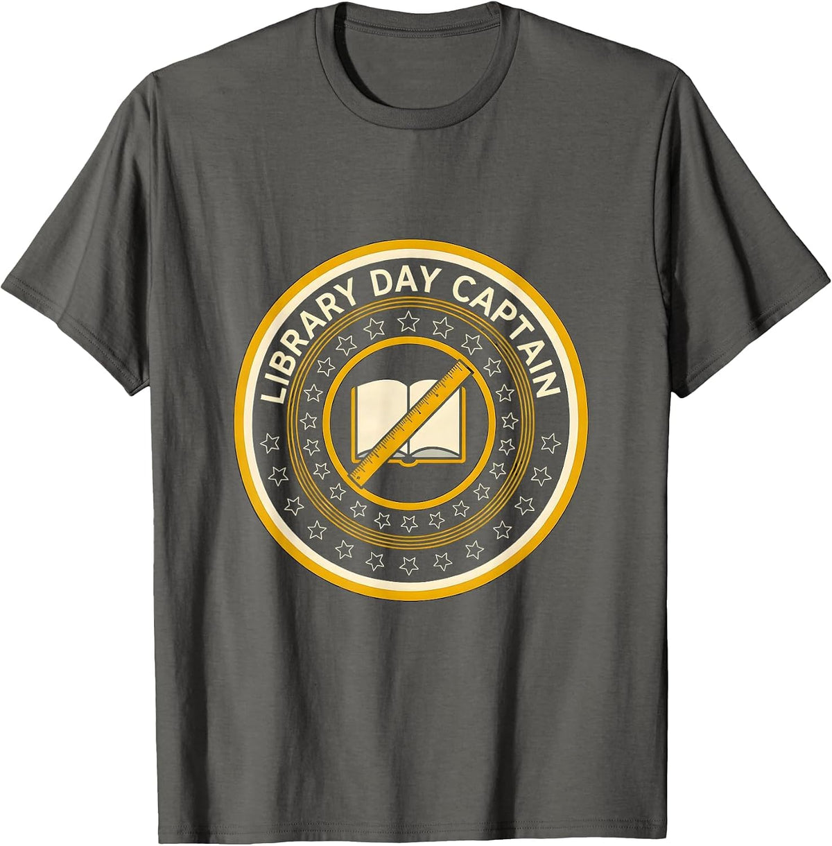 Library Day Captain Geometric Book Lover Librarian Humor T-Shirt - Asphalt Grey