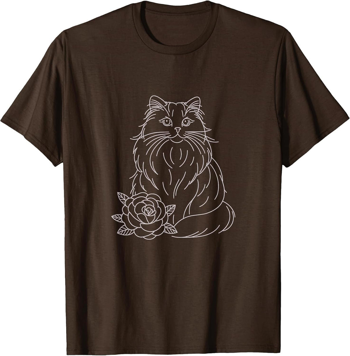 Ragdoll Cat Drawing Line Art Design T-Shirt - Brown