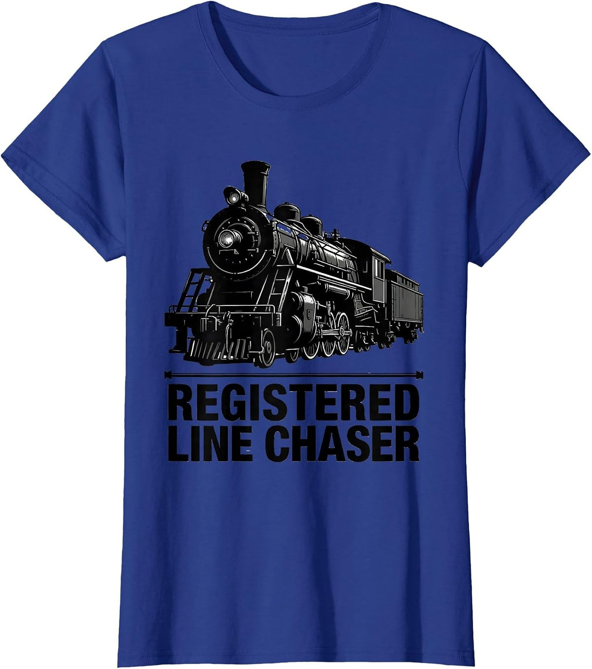 Women's Registered Line Chaser Vintage Steam Locomotive Train T-Shirt - Royal Blue