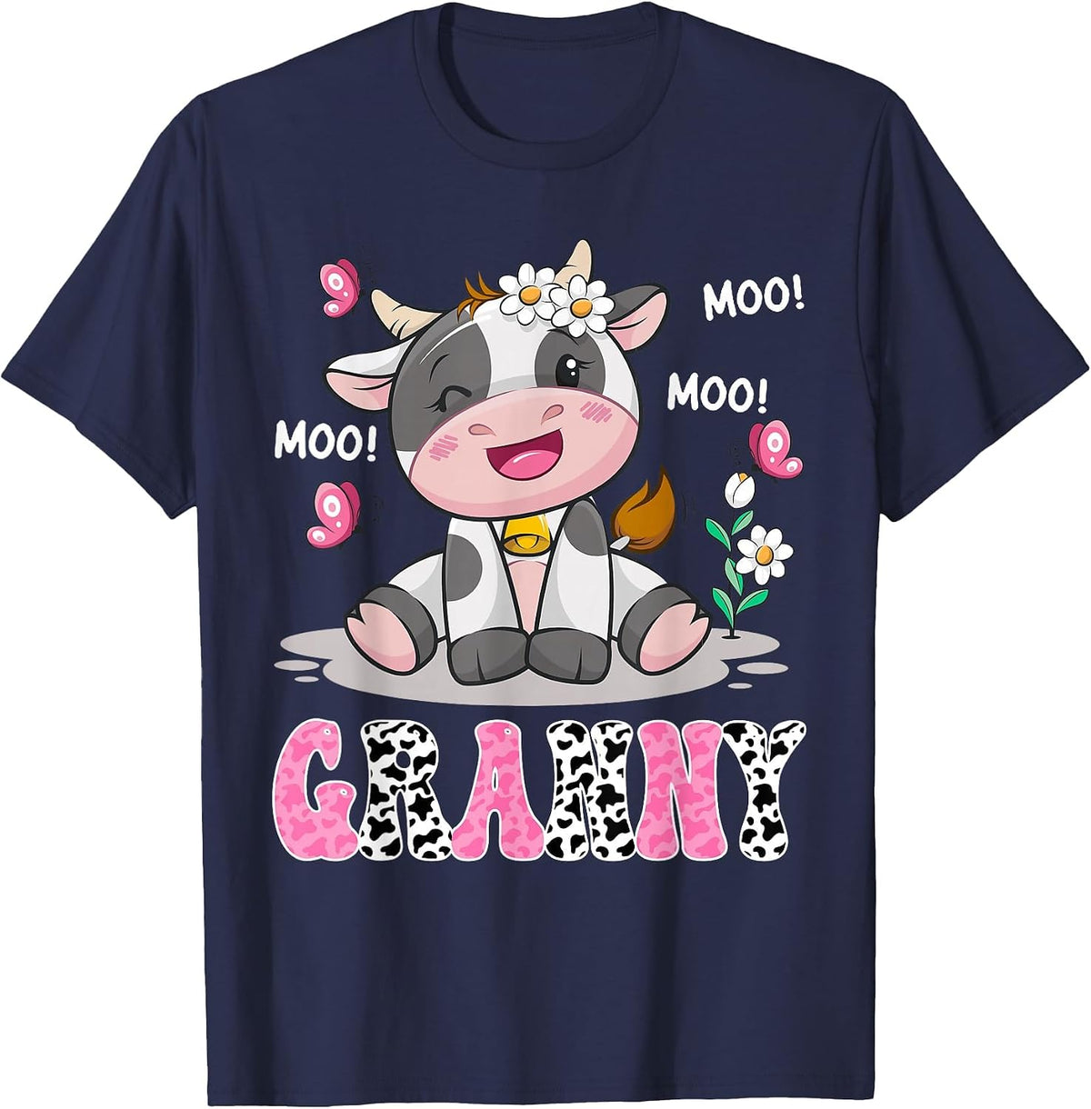Granny Cute Cow Moo Moo Farmer Birthday Family Matching T-Shirt - Navy Blue