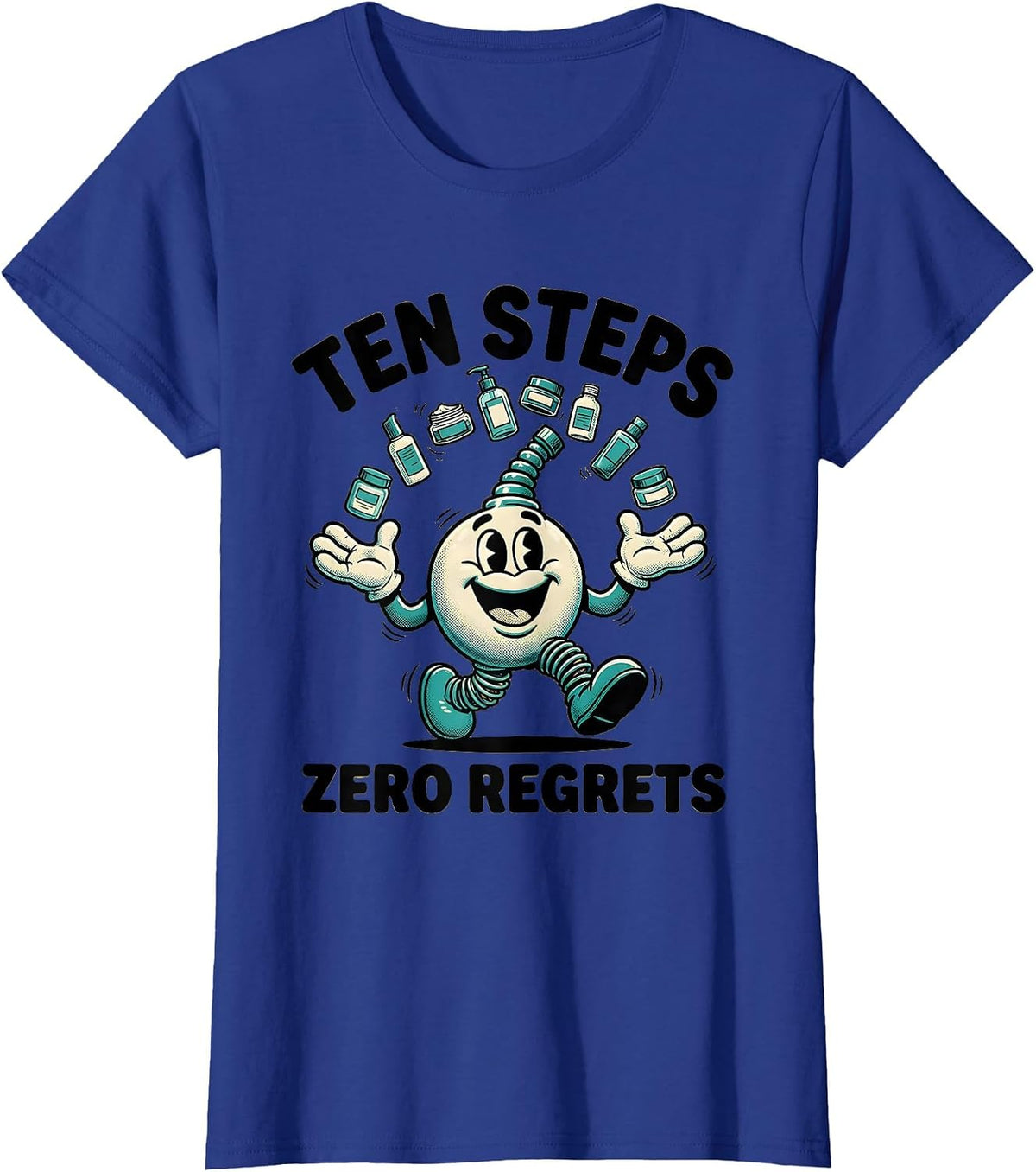 Women's K-Beauty Ten Steps Zero Regrets Skincare Design T-Shirt - Royal Blue