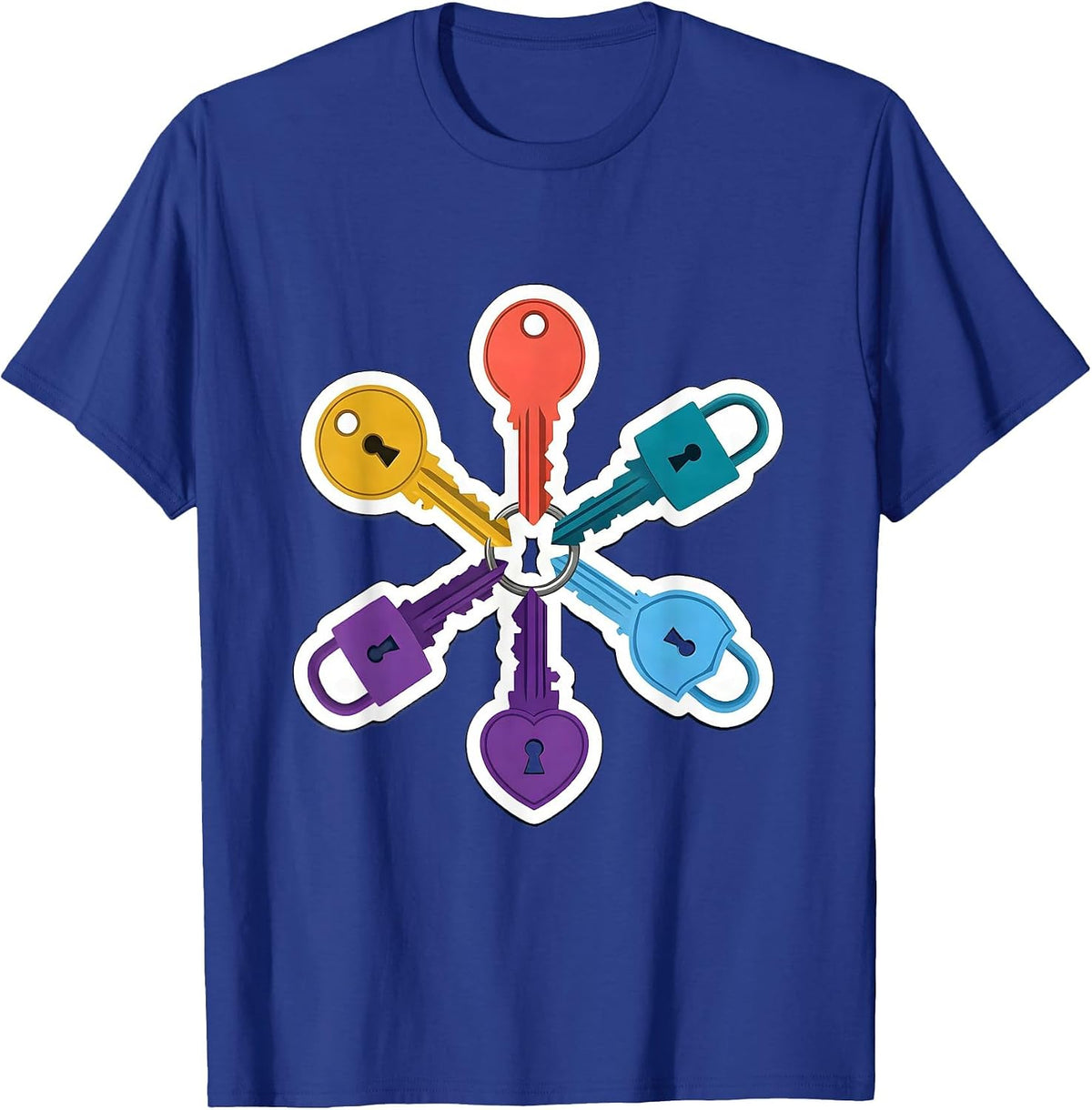 Neurodiversity Keys and Locks Graphic Design T-Shirt - Royal Blue