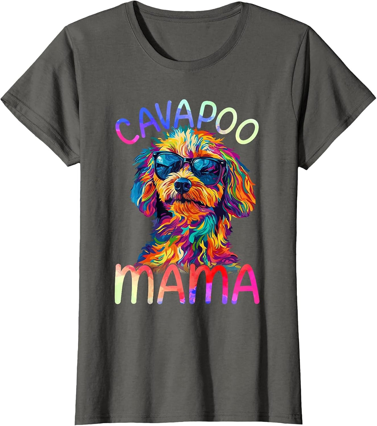 Cavapoo Mom Mama Colorful Pop Art Cavapoo Dog T-Shirt - Asphalt Grey
