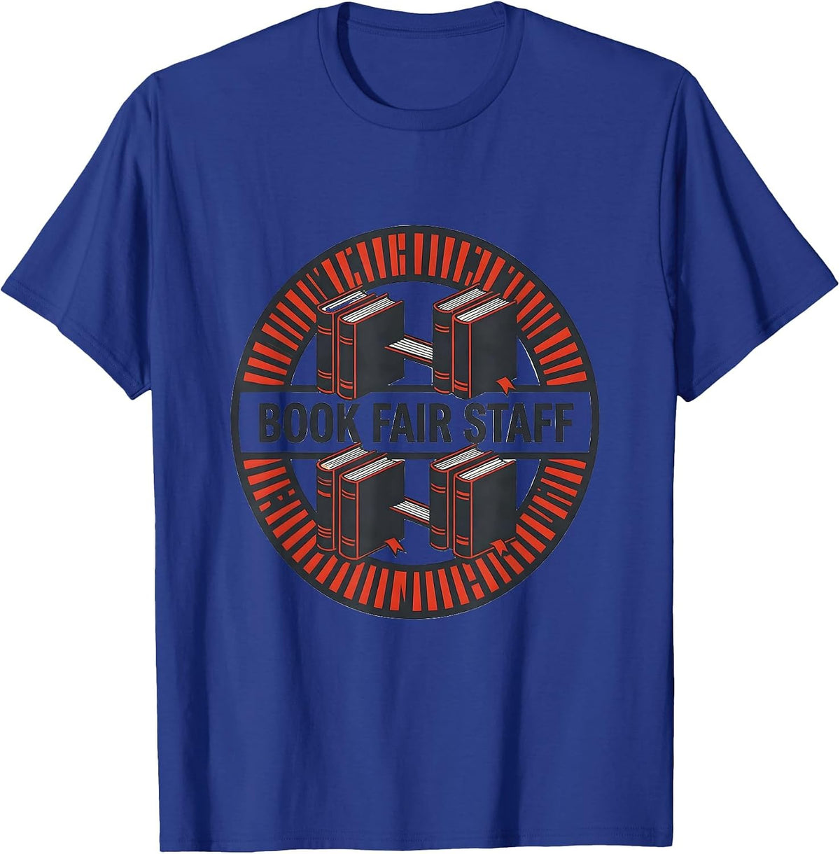 Men's Book Fair Staff Stencil Graphic Teacher Library Crew T-Shirt - Royal Blue