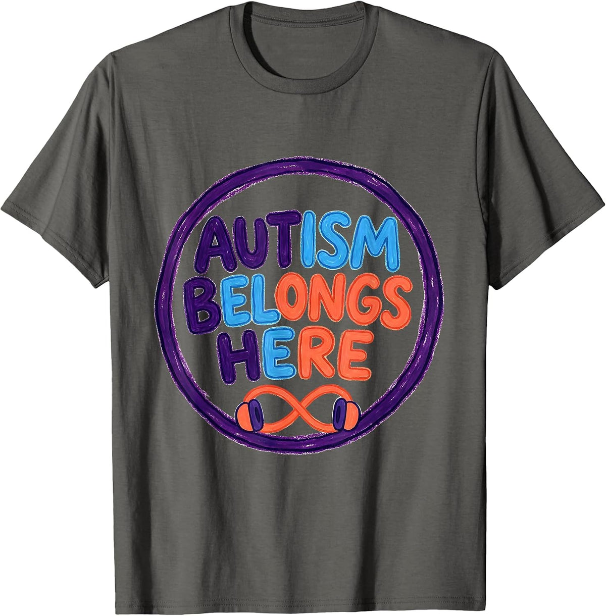 Autism Belongs Here Naive Kidcore Neurodiversity Awareness T-Shirt - Asphalt Grey