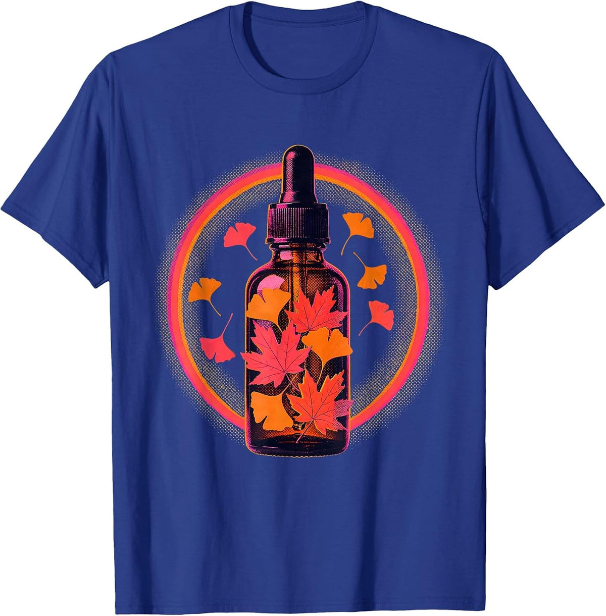 K-Beauty Skincare Serum Falling Leaves Illustration T-Shirt - Royal Blue