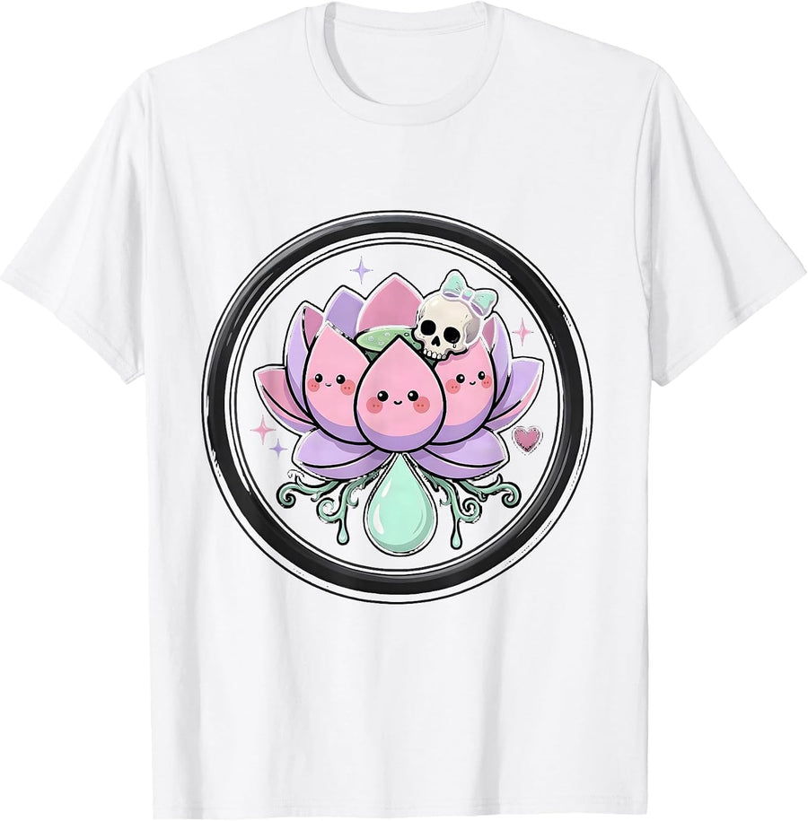 Men's K-Beauty Lotus Serum Drop Skincare Graphic T-Shirt - White
