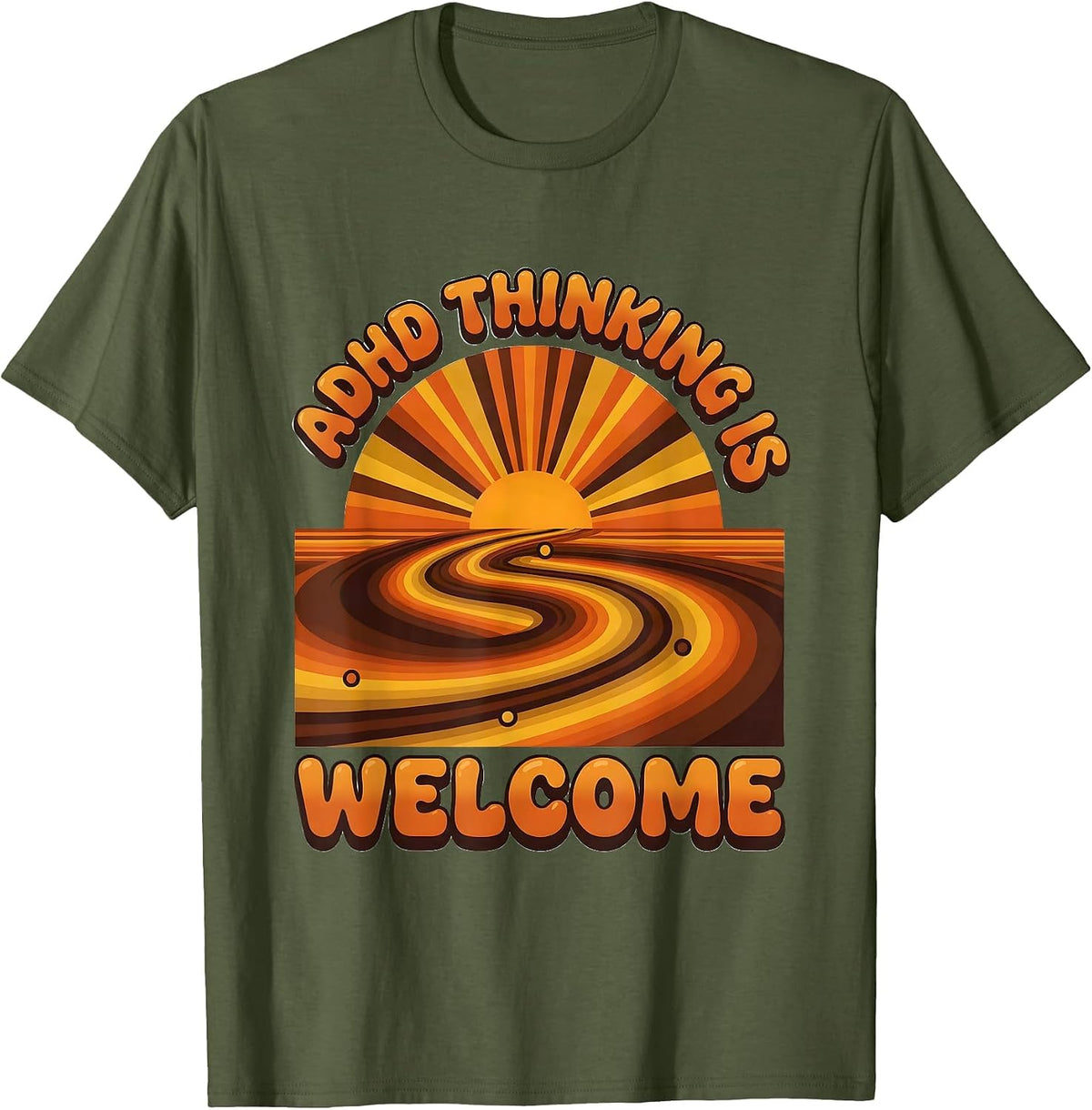 Men's ADHD Thinking Is Welcome Retro Neurodiversity Awareness T-Shirt - Olive Green