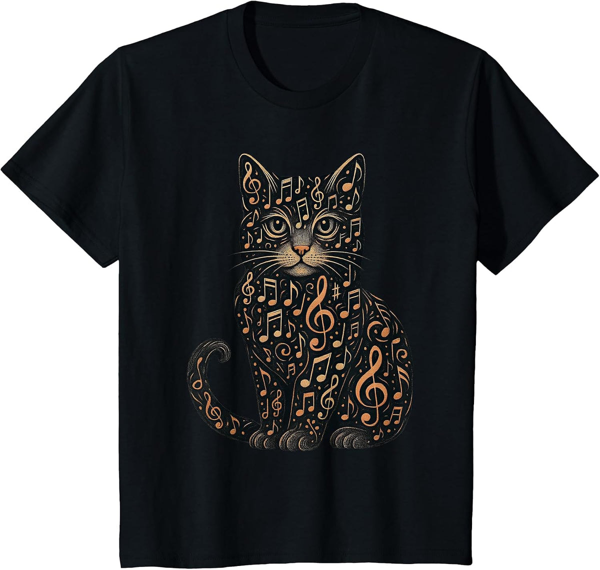 Musical Notes Cat Music Musician T-Shirt - Black