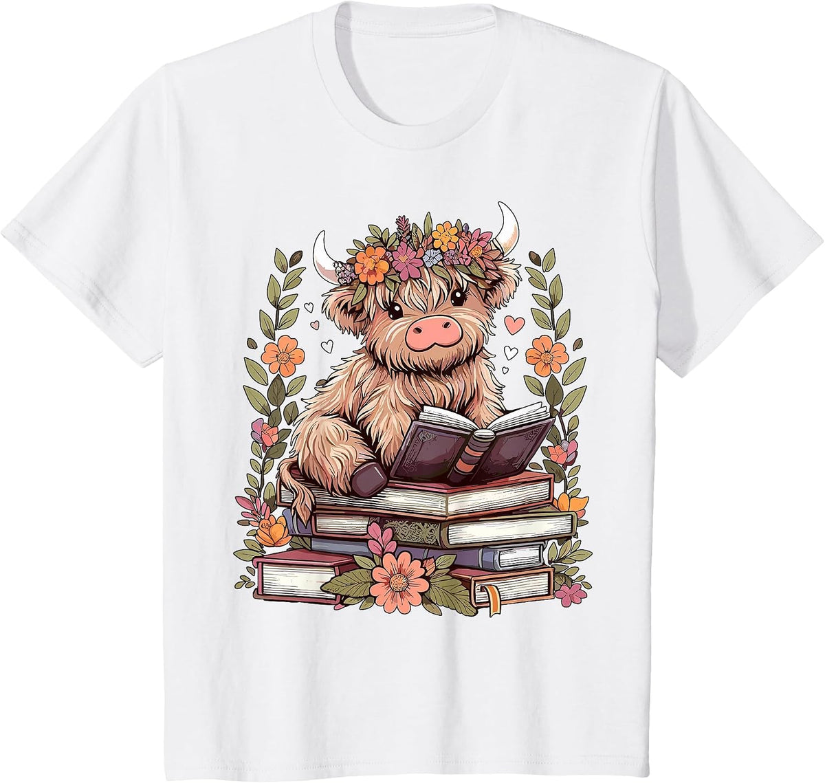 Cute Baby Highland Cow Reading Book Bookworm T-Shirt - White