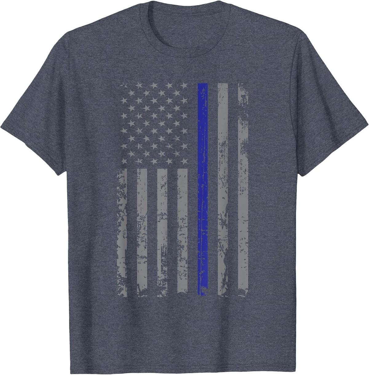 Defend the Police American Flag Heart Police Support T-Shirt - Heather Blue