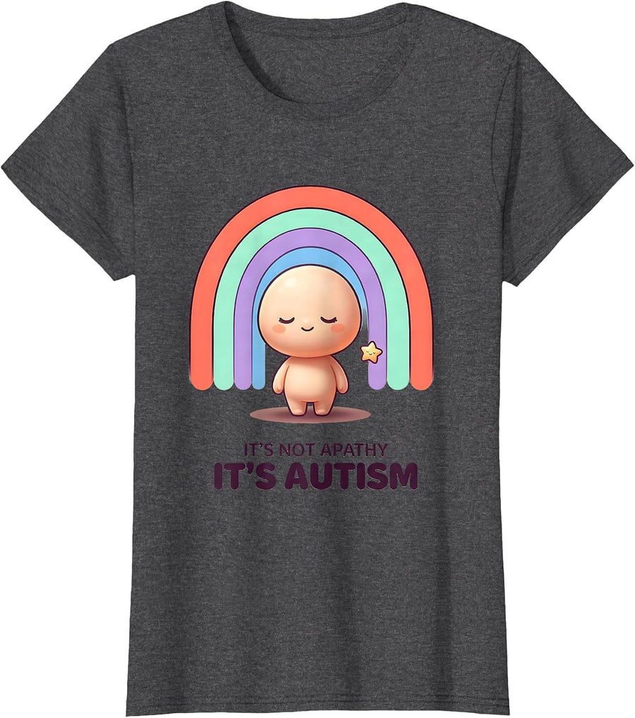Women's It's Not Apathy It's Autism Cute Kawaii Neurodiversity T-Shirt - Dark Heather Grey
