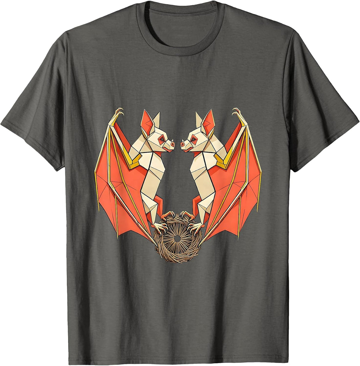 Men's Bat Geometric Interlocked Wildlife Lover T-Shirt - Asphalt Grey