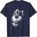 Pomeranian Portrait Black and White Dog Lover T-Shirt - Navy Blue