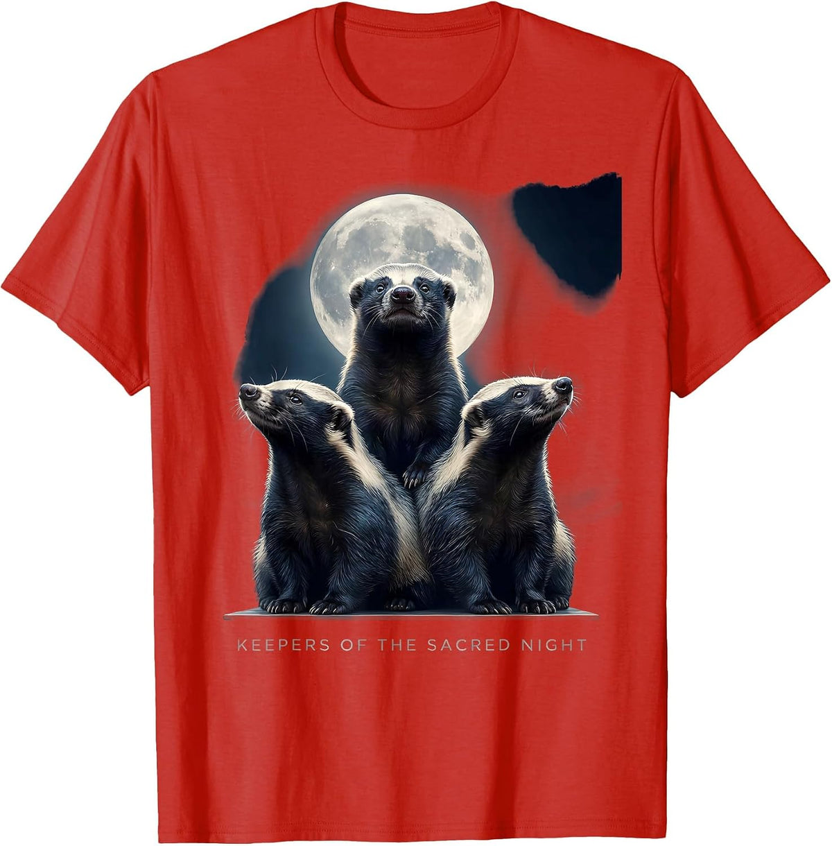 Men's Keepers of the Sacred Night Honey Badger Howling Parody Meme T-Shirt - Red