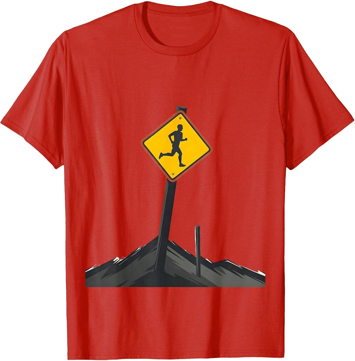 Men's Runner Caution Sign Cross Country Running Humor T-Shirt - Red