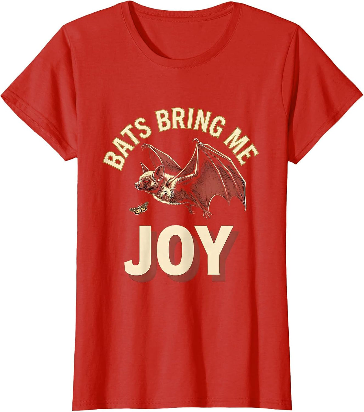 Women's Bats Bring Me Joy Whimsical Bat Lover Wildlife Conservation T-Shirt - Red