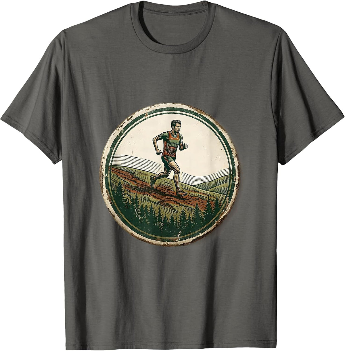 Sealed Runner Badge Vintage Cross Country Running Team T-Shirt - Asphalt Grey