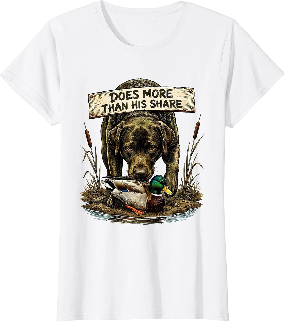 Does More Than His Share Labrador Hunting Dog Marsh Scene T-Shirt - White