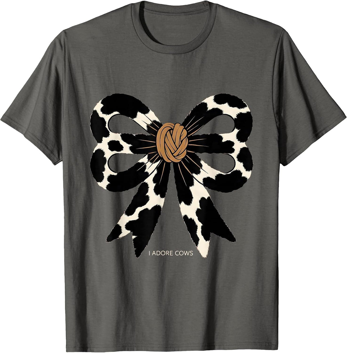 Men's I Adore Cows Cute Coquette Bow Cow Print Farm Animal Lover T-Shirt - Asphalt Grey