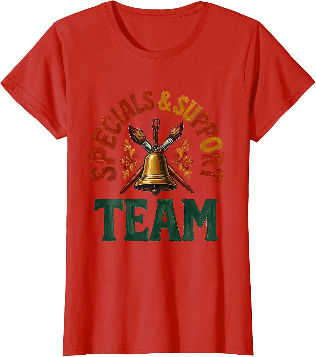 Women's Specials Support Team Folk Art Teacher Appreciation Back T-Shirt - Red