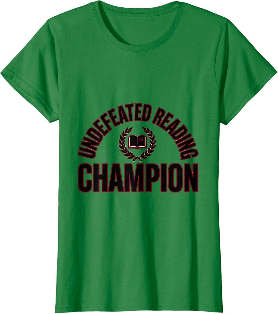 Women's Undefeated Reading Champion Retro Book Lover Literacy Humor T-Shirt - Kelly Green