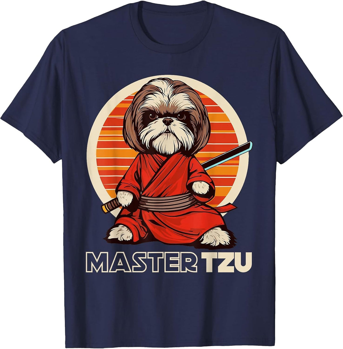Master Tzu Ninja Shih Tzu Samurai Dog Anime T-Shirt - Navy Blue