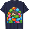 Cute Sleeping Hedgehog Pajama Top Kidcore Animal Lovers T-Shirt - Navy Blue