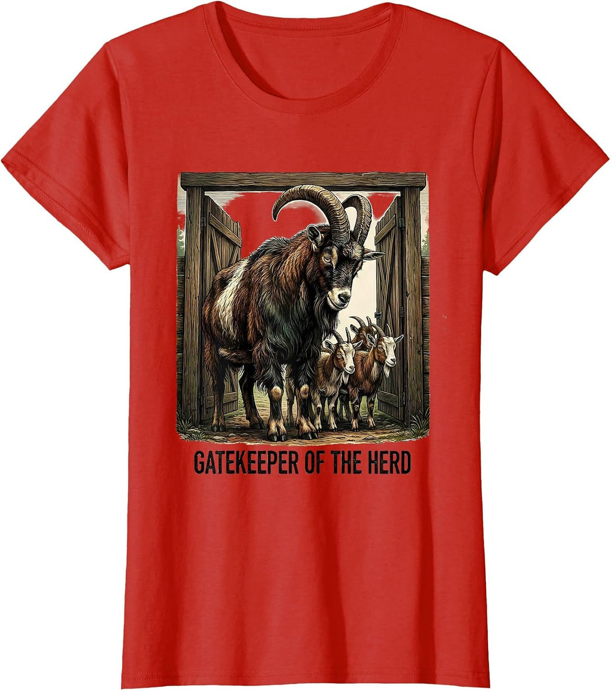 Gatekeeper Of The Herd Vintage Funny Goat Lover Farmer Gift T-Shirt - Red