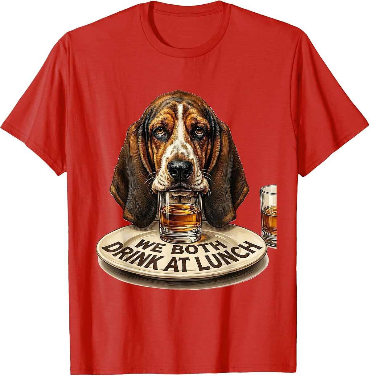 Men's We Both Drink At Lunch Funny Basset Hound Dog Meme Humor T-Shirt - Red