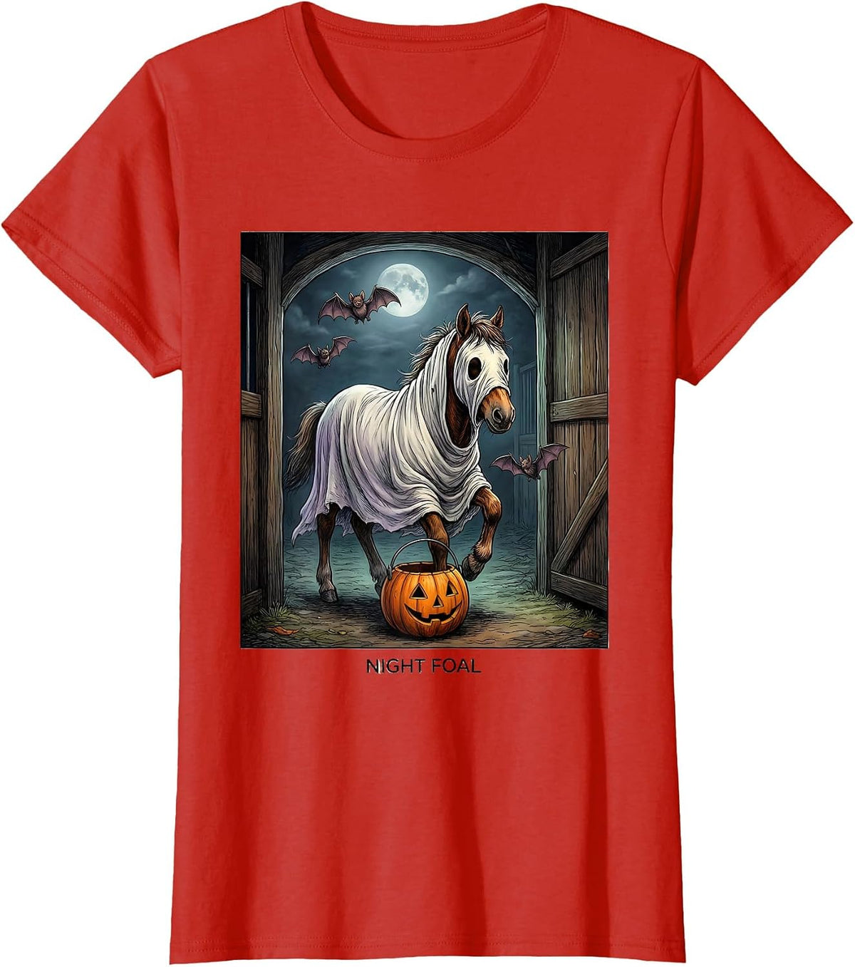 Night Foal Ghost Sheeted Foal Halloween Horse Lover Humor T-Shirt - Red