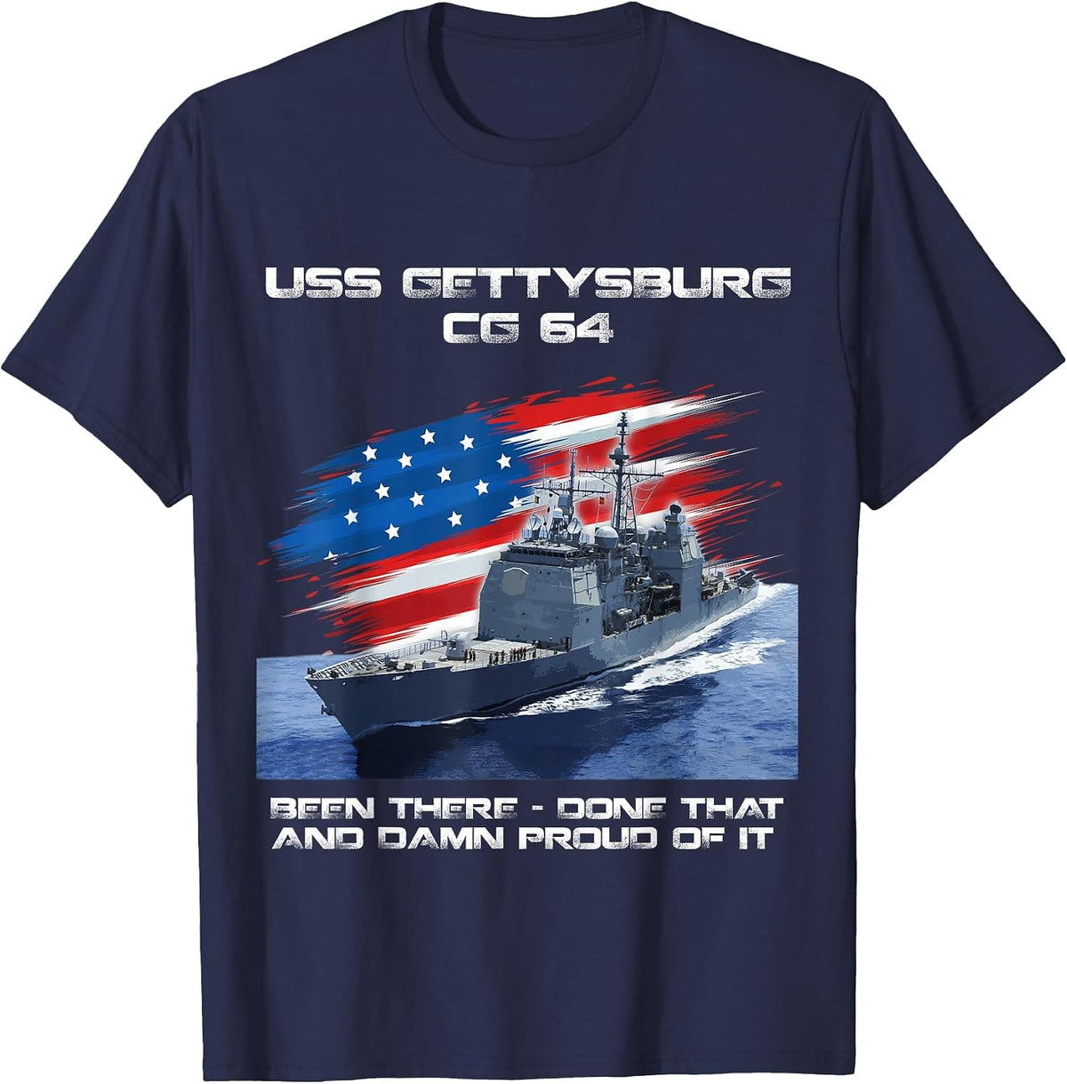 USS Gettysburg CG-64 Class Cruiser American Flag Veteran T-Shirt - Navy Blue