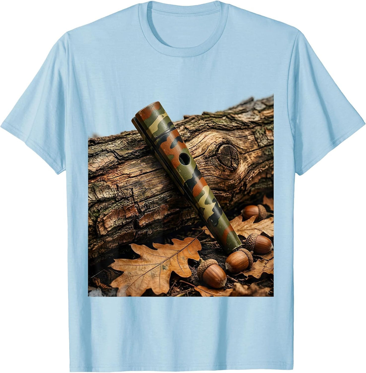 Men's Camo Duck Call on Weathered Log Graphic T-Shirt - Baby Blue
