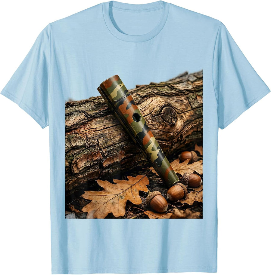 Men's Camo Duck Call on Weathered Log Graphic T-Shirt - Baby Blue