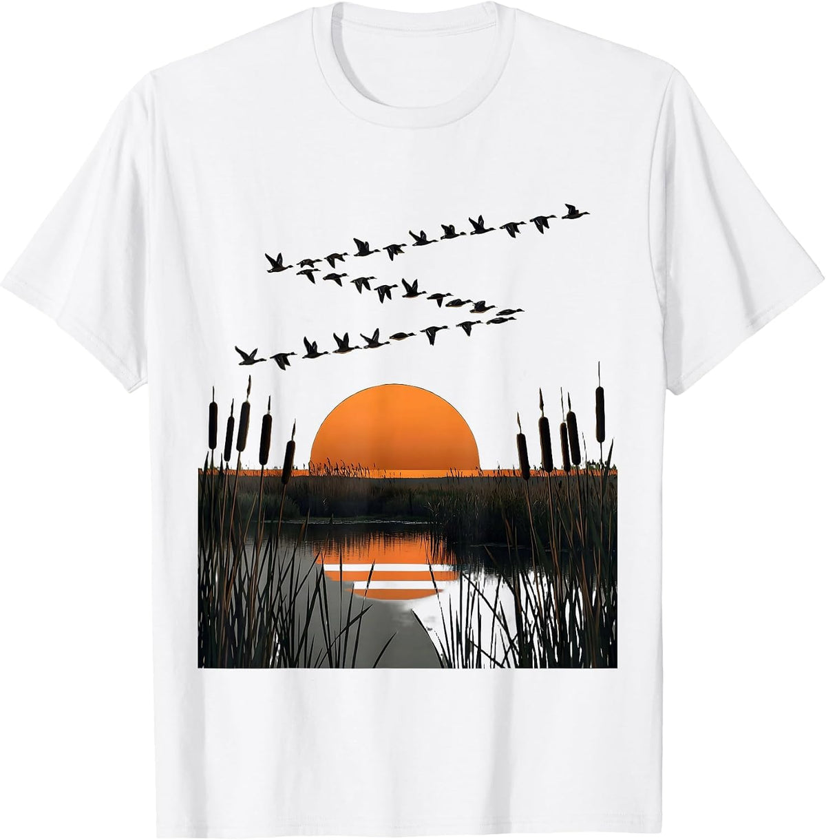 Men's Camo Waterfowl V-Formation Marsh Flying Duck T-Shirt - White