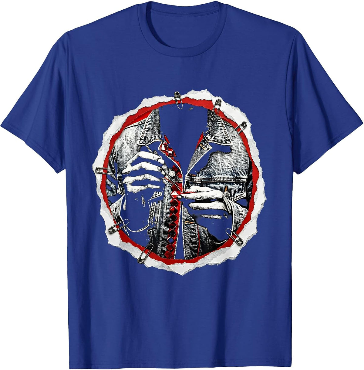 Men's Sequin Denim Jacket Sewing Graphic Tee T-Shirt - Royal Blue