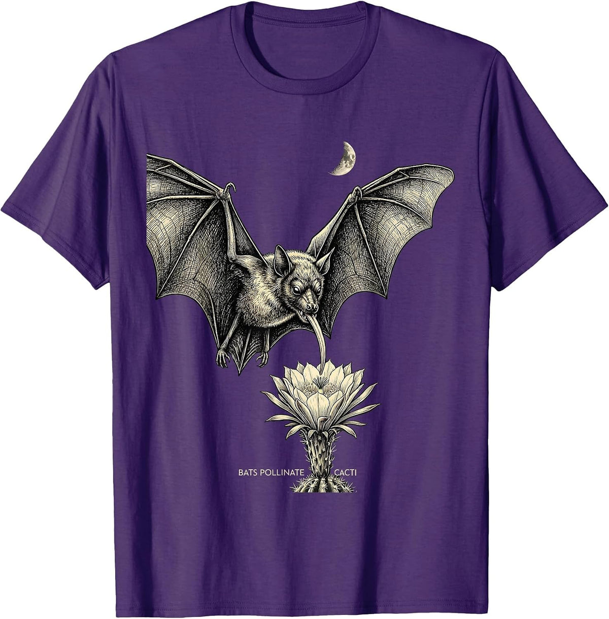 Men's Bats Pollinate Cacti Monochromatic Bat Lover Nature T-Shirt - Purple
