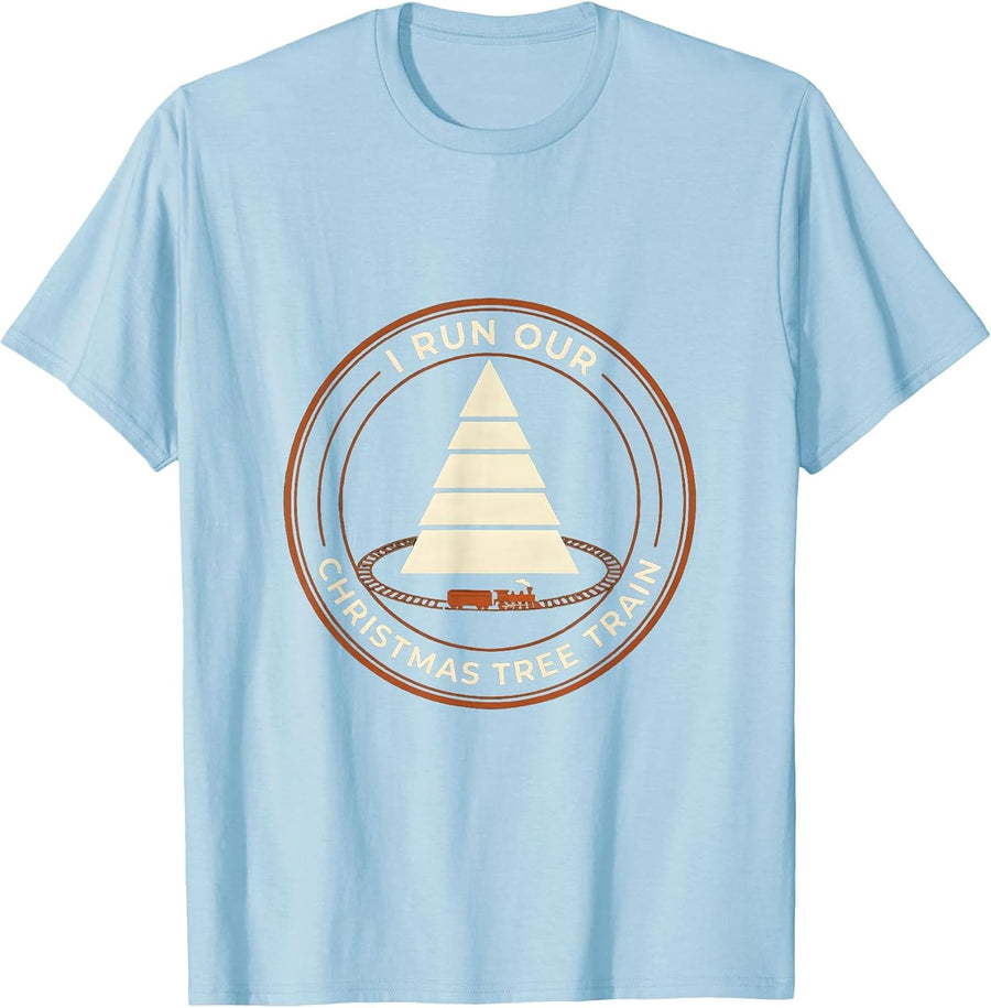 Men's I Run Our Christmas Tree Train Funny Train Hobbyist Vintage T-Shirt - Baby Blue