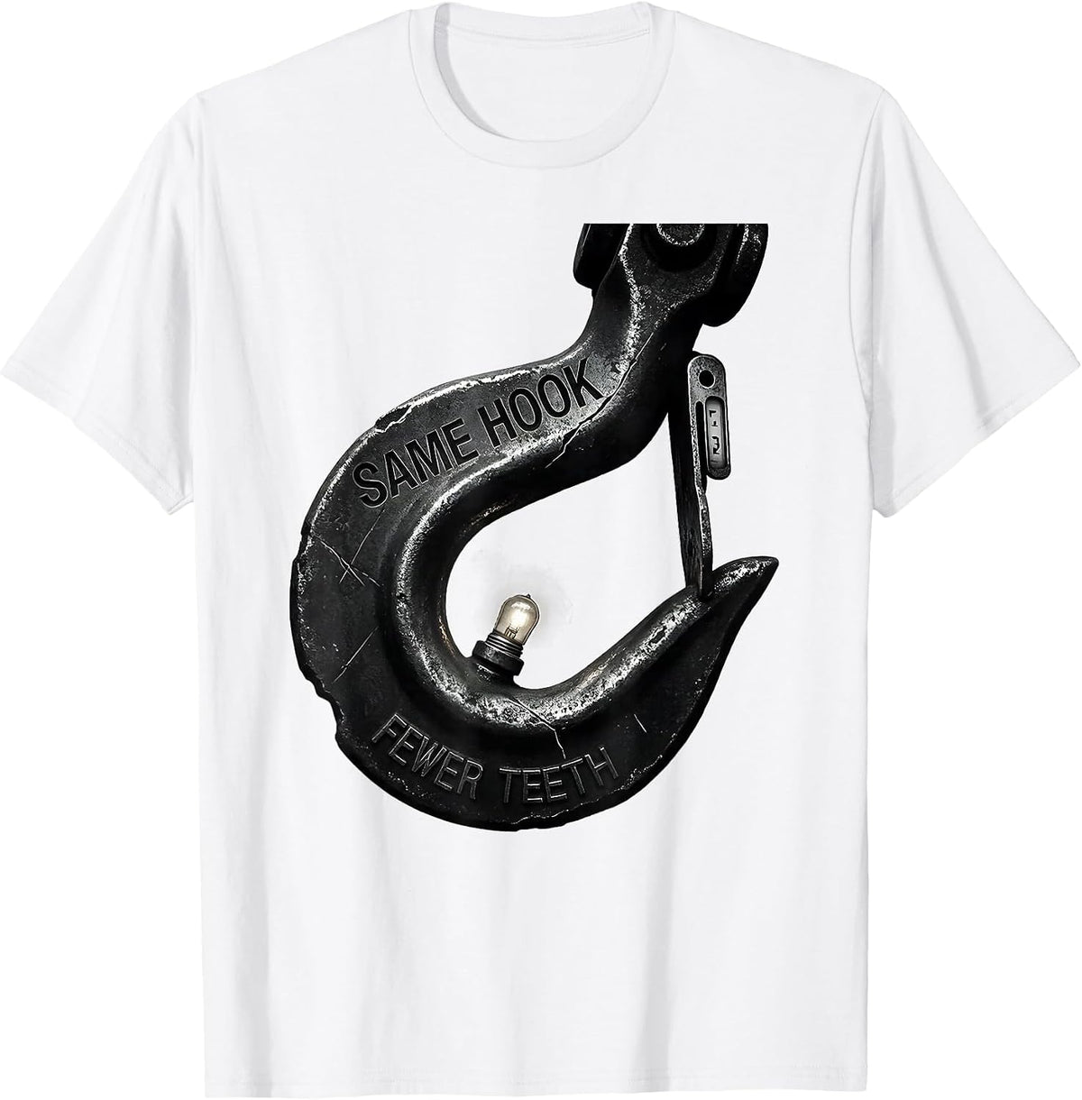 Men's Same Hook, Fewer Teeth Monochromatic Drag Racing Humor T-Shirt - White