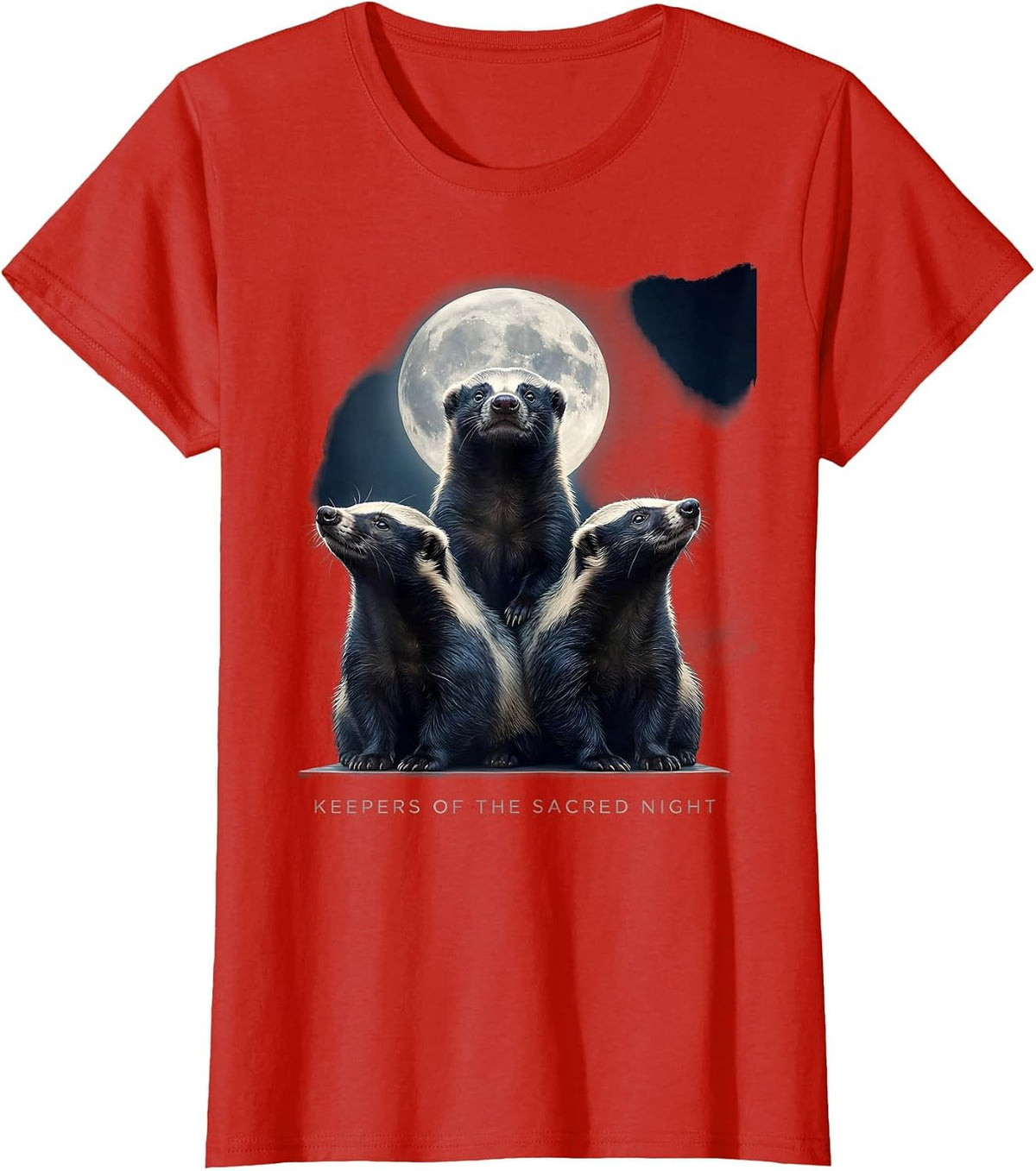 Women's Keepers of the Sacred Night Honey Badger Howling Parody Meme T-Shirt - Red
